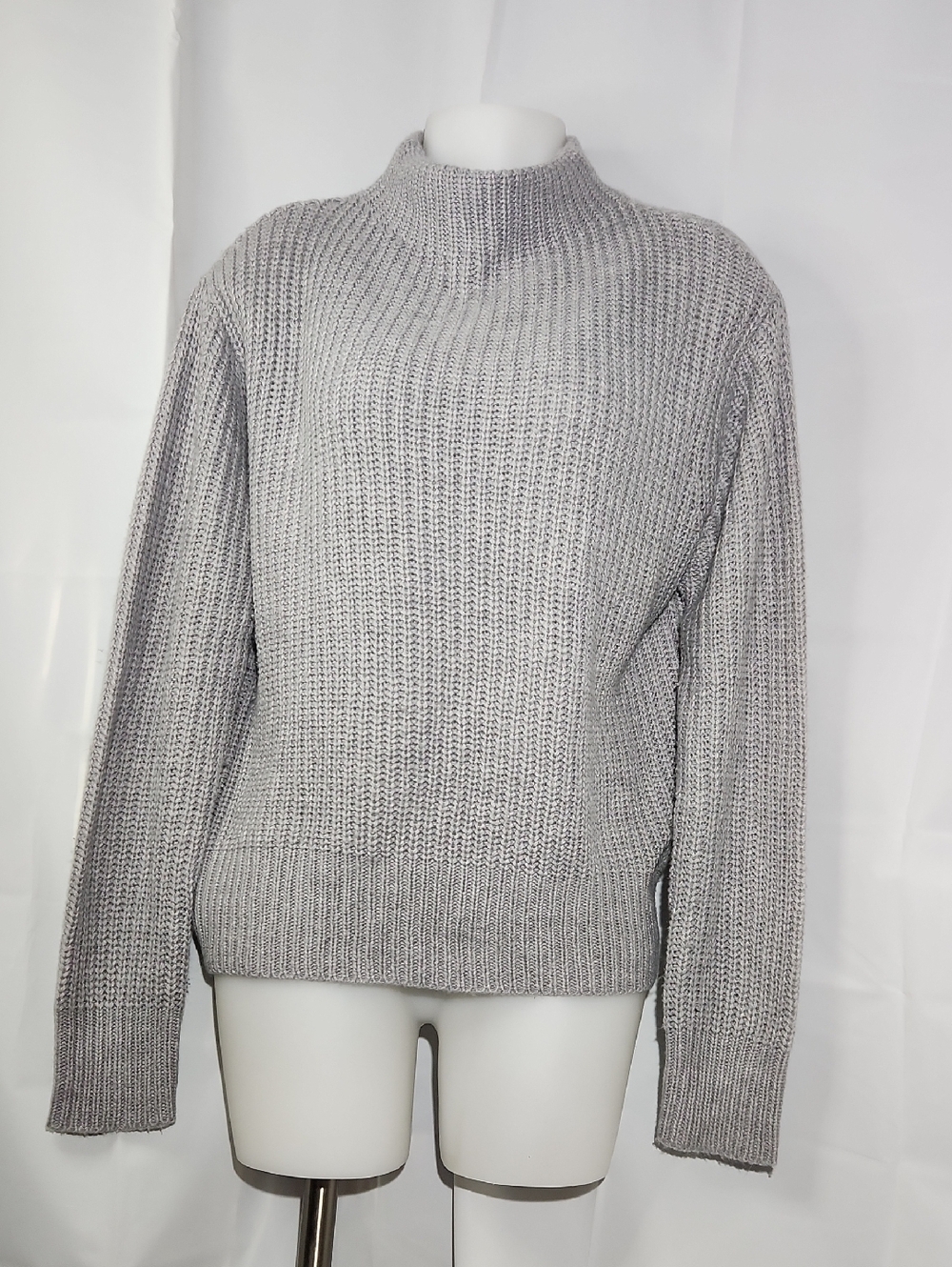 Mexx Heather Gray Mock Neck Ribbed Knit Acrylic Long Sleeve Sweater - Medium